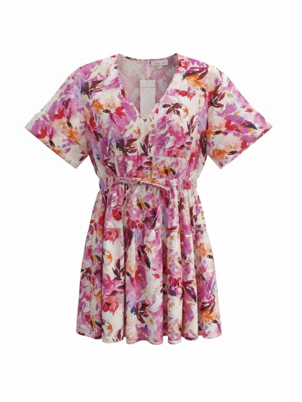 Ulla Johnson Nadira Mini Dress With Azalea Print Pink V-Neck size 4 - Picture 2 of 5